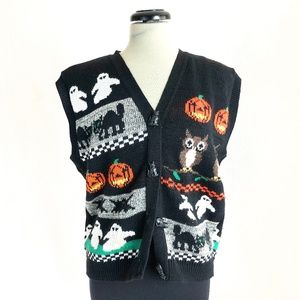 Vintage Ugly Christmas Sweater HALLOWEEN Owls Cats